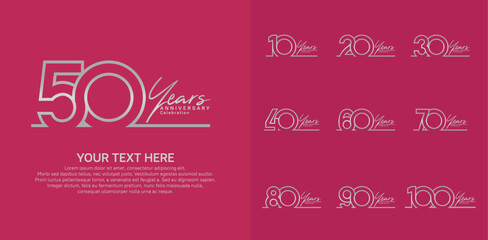 Anniversary logo set vector design, silver color for celebration event