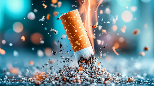 Burning Cigarette Disintegrating A Dynamic Close Up Shot of Destruction and Ash
