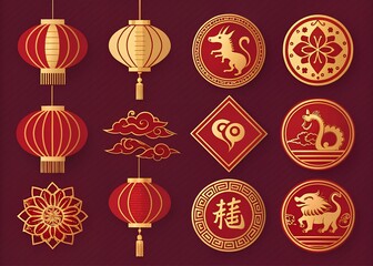 chinese new year decoration Design tradition element, gold line, minimal label Asian, retro title oriental border, golden decoration isolated elements.