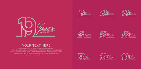 Anniversary logo set vector design, silver color for celebration event