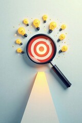 Illuminating Strategic Goals A Magnifying Glass Reveals the Path to Success with Brilliant Ideas