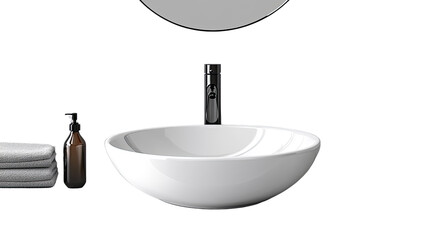 Modern Oval Vessel Sink: Clean lines and minimalist design define this contemporary oval vessel sink, paired with a sleek black faucet and plush towels, creating a serene bathroom ambiance.
