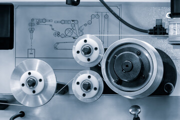 Complex Industrial Machine with wheels rollers with metal wire. The machine is made of metal and...
