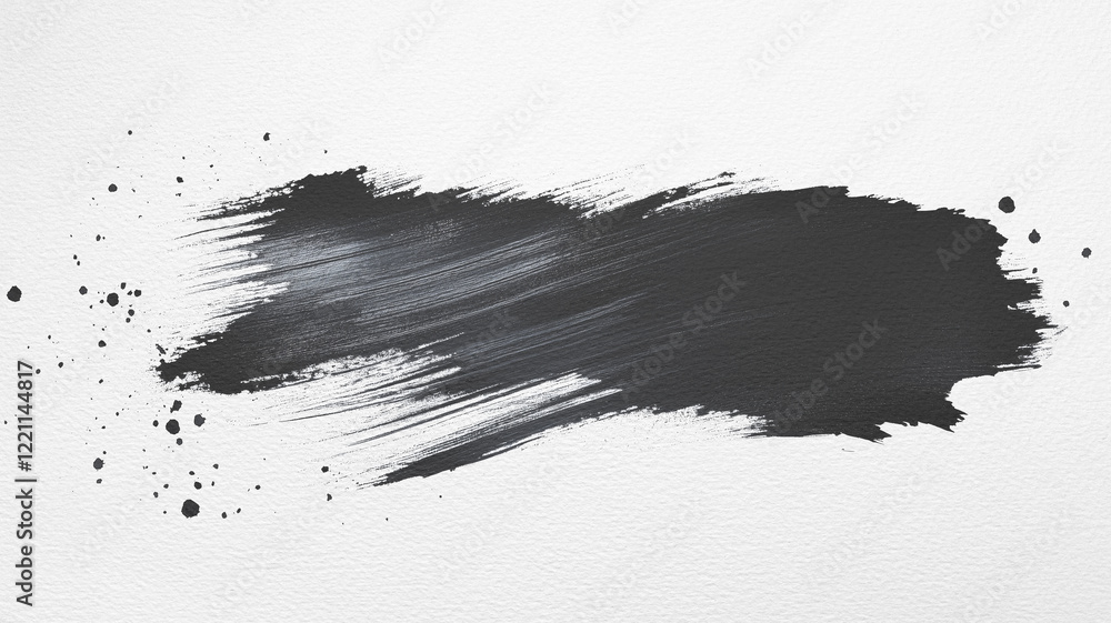Poster a black brush stroke on a white background. brush stroke is thick and bold, creating a sense of move