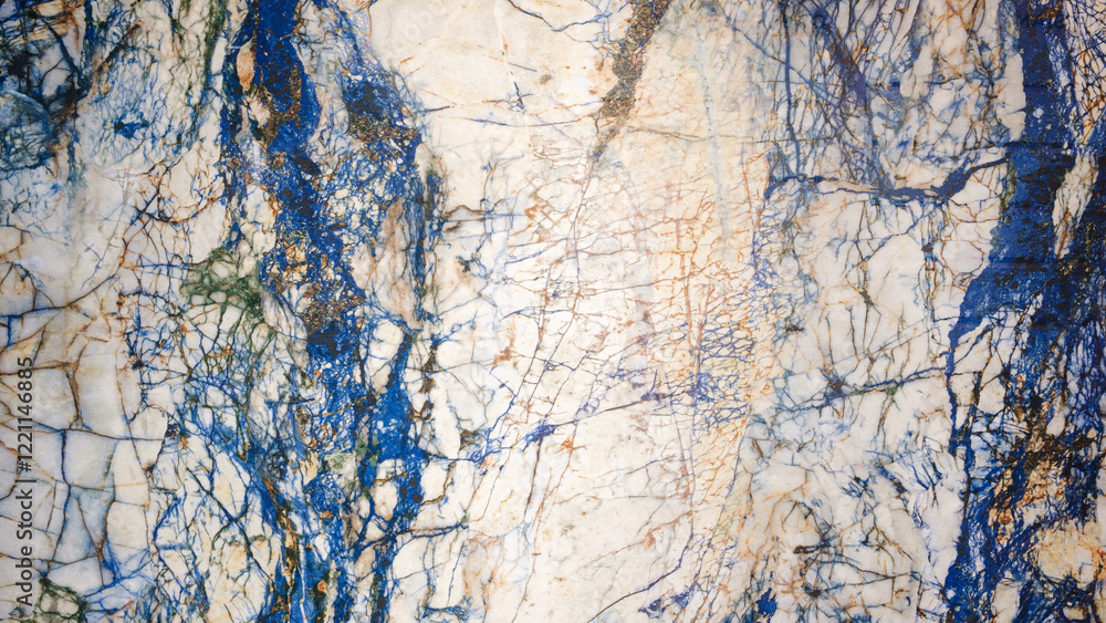 Leinwandbilder A large piece of blue and white marble with a lot of detail. The blue and white colors create a sense of depth and texture, while the intricate patterns and lines give the stone a unique