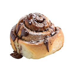 plate of chocolate cinnamon bun on transparent background