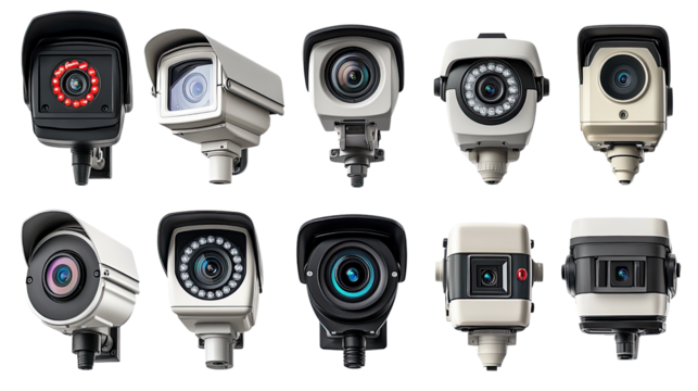 Security Camera Variations: A collection of diverse security cameras showcasing a variety of designs, styles, and functionalities.