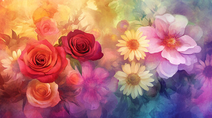 abstract beautiful and lovely vibrant and colorful floral arrangement with flowers, lovely and beautiful and luxury flower background, beautiful flowers with soft watercolor shades.
