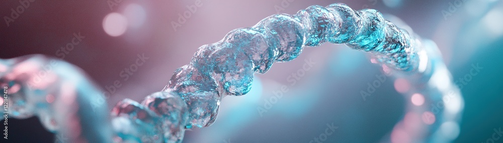 Poster a detailed 3d representation showcases a flowing dna helix intertwined with bright vein-like structu