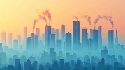 Obraz premium smog flat design front view crowded urban area theme 3D render complementary color scheme.