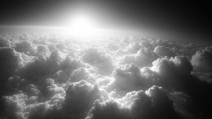 Obraz premium A serene view of fluffy, soft clouds blanketing the horizon,