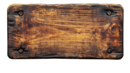 Weathered Wooden Sign: A rustic wooden sign with a weathered, aged surface and exposed screws, offering a blank canvas for your creative message.  
