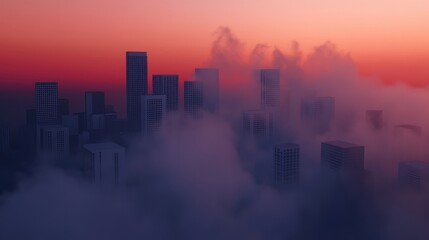 smog flat design front view crowded urban area theme 3D render complementary color scheme.