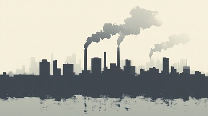Naklejka premium Industrial Cityscape Skyline Pollution Smoke Stacks
