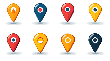 Colorful Location Markers: A vibrant collection of  location marker icons in various colors, perfect for maps, apps, and websites.  These glossy.