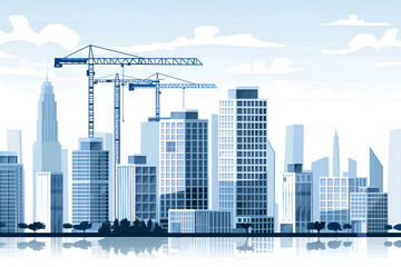 Stylized illustration of a city skyline under construction, cranes and modern buildings, urban development theme