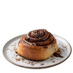 plate of chocolate cinnamon bun on transparent background