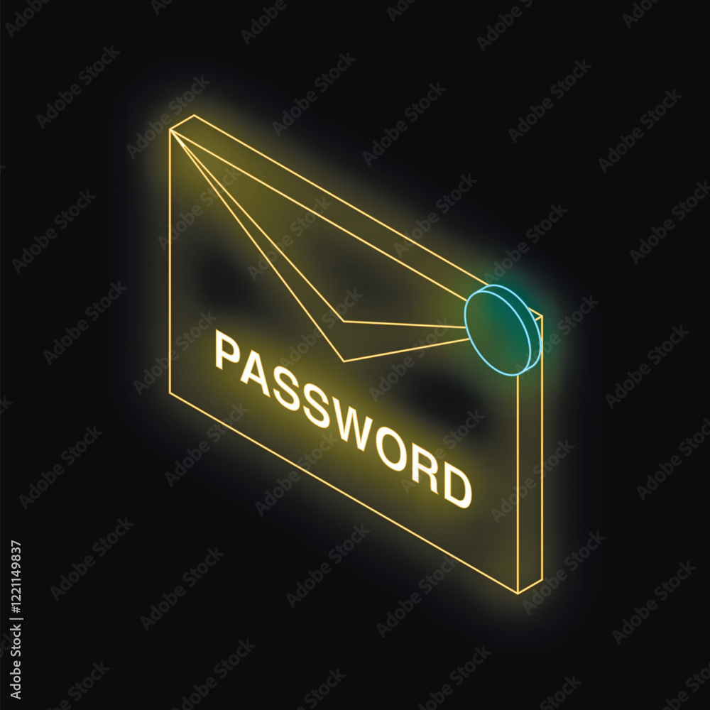 Poster glowing neon email with password written on it, representing online security and digital communicati