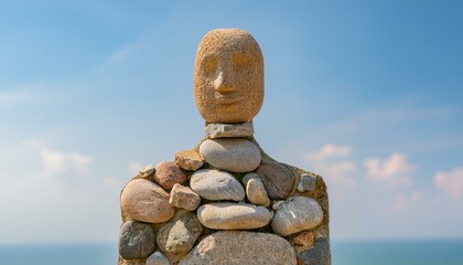 불규칙한 형태의 돌들이 조화를 이루는 인간 형상,  서로 다른 사회적 역할들이 결합하여 하나의 형태를 이루는 과정을 나타낸다