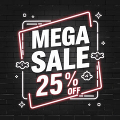 Modern sale graphic with neon elements and 25% discount offer