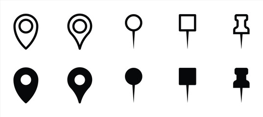 Set of Location and Pin Icons in Various Styles for Maps and Marking
