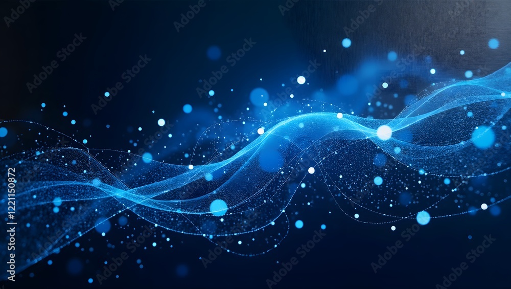 Aufkleber a mesmerizing abstract background featuring a flowing blue wave of particles and bokeh lights on a d