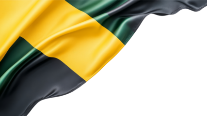 Vibrant close-up view of a textile flag with bold yellow and green stripes showcasing a silky finish, perfect for themes of patriotism, culture, and national pride.