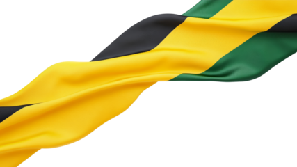 Vibrant Waving Flag of Jamaica with Green, Yellow, and Black Colors Symbolizing National Pride and Identity of Jamaican Culture and Heritage in Motion