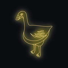Stylized neon yellow goose glowing on a black background, creating a striking visual © ylivdesign