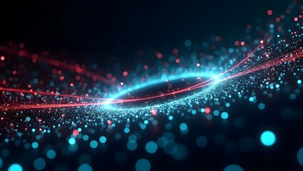 Fototapeta premium A mesmerizing swirling vortex of particles and light, resembling a cosmic black hole or galaxy, on a dark background