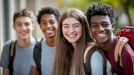 Group of diverse teenagers smiling outdoors