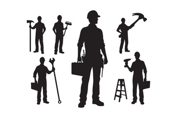 Fototapeta premium Vector Silhouette of Construction Worker Professional Design