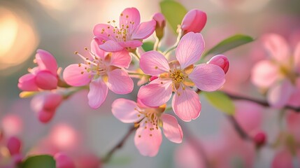 Obraz premium Blossoming pink flowers in a serene garden setting