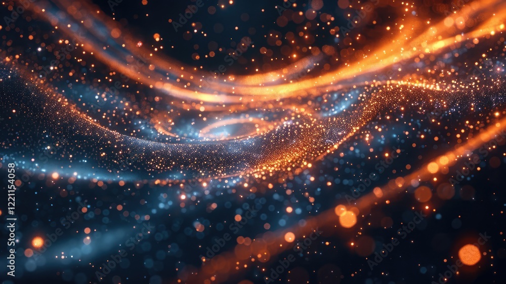 Poster futuristic digital tunnel with glowing particles. neon and electric colors creating a sense of depth