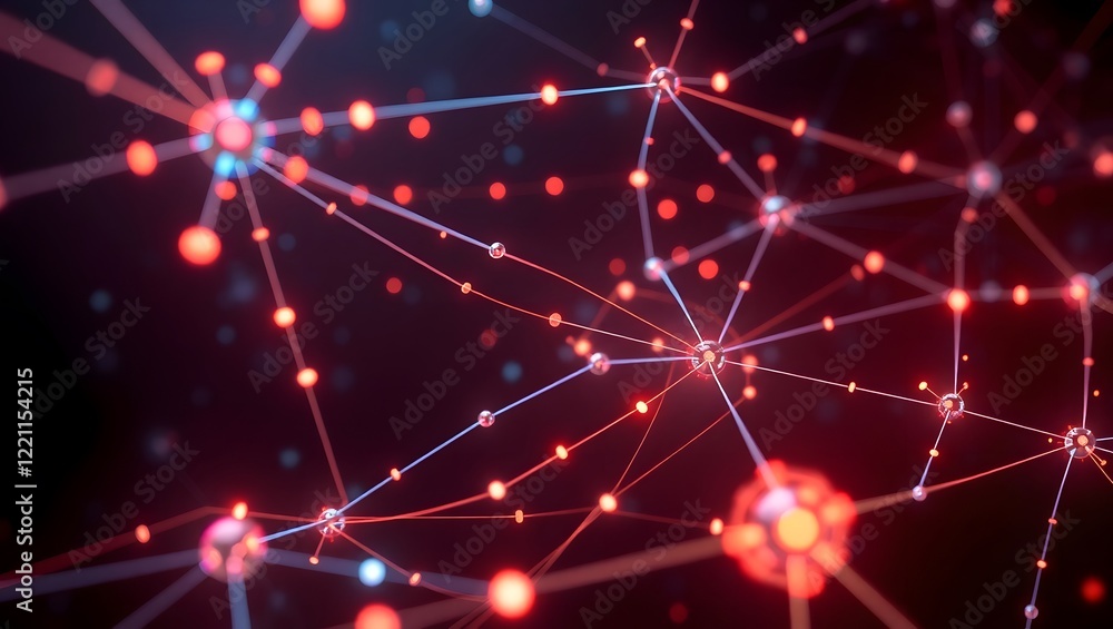 Aufkleber glowing network nodes and connections form a dynamic, interconnected landscape on a dark background