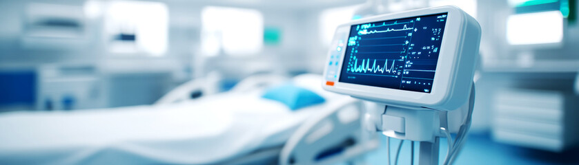 Advanced healthcare monitoring equipment in a modern hospital room high-tech environment clinical viewpoint patient care concept