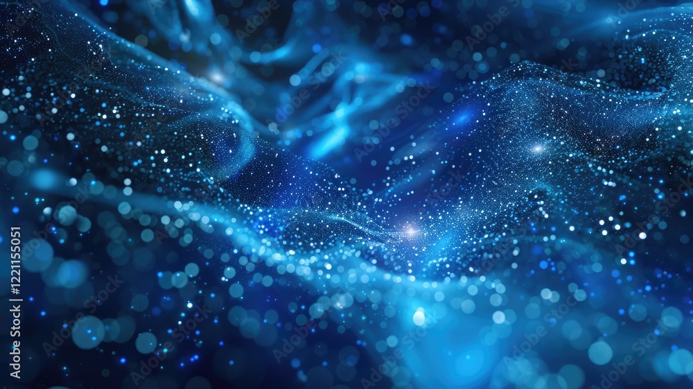 Poster abstract blue glowing wireframe waves on a dark background. digital art for design of global connect