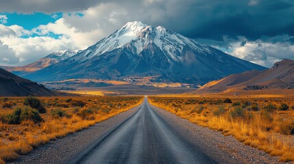 Majestic Andean Road Trip: A Scenic Drive Towards a Snow-Capped Peak