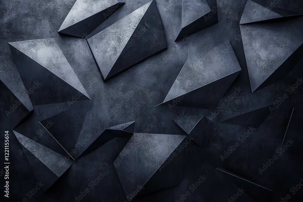 Poster a striking black background with a geometric pattern of triangles