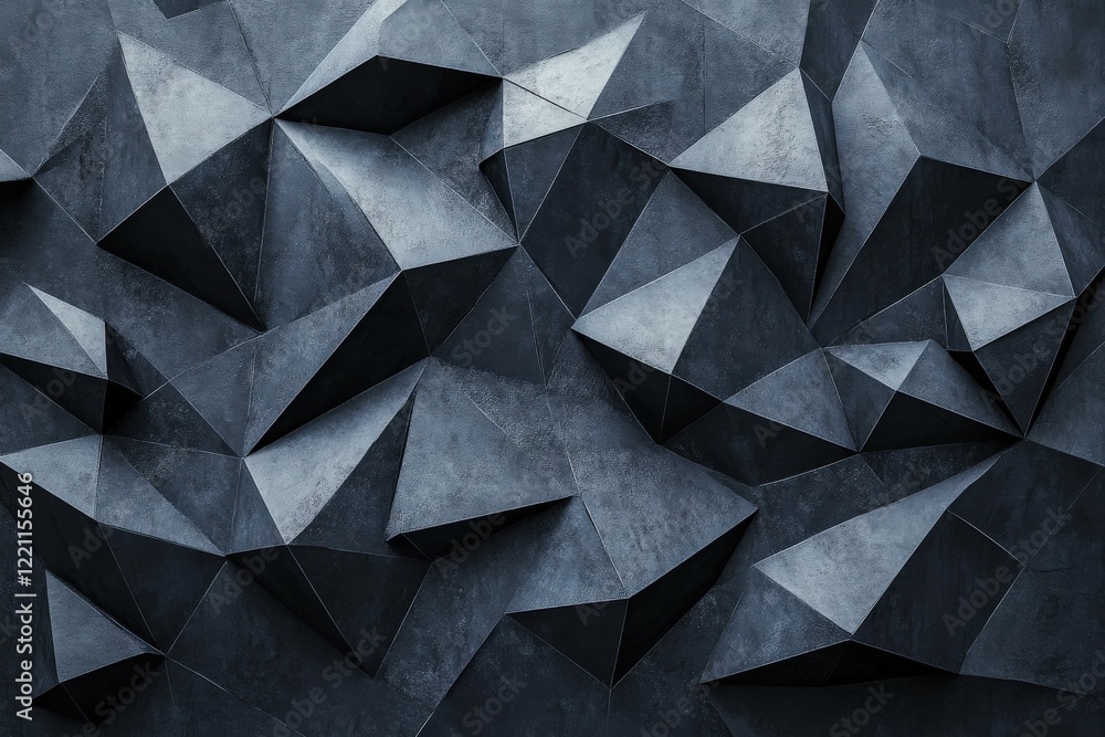 Poster a striking black background with a geometric pattern of triangles