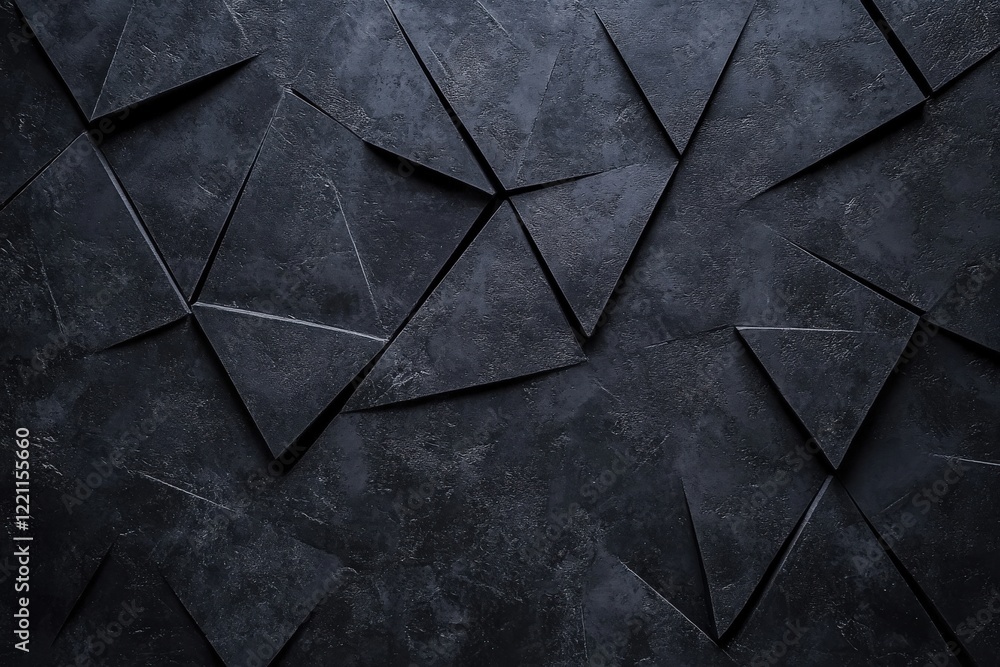 Poster a striking black background with a geometric pattern of triangles