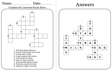 Printable Crossword Puzzle for Kids' Focus and Problem Solving