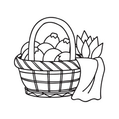 Fototapeta premium Easter coloring page, Line art, black and white image, Cozy easter coloring page, Coloring page, Easter basket stuffer