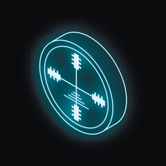 Futuristic neon target radiating a cool blue light in a dark environment, symbolizing accuracy and focus
