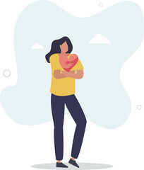 Hands embrace heart . Support, help and pray for peace and freedom, symbol of love.flat characters.