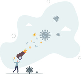 Coronavirus crisis money stimulus plan, money injection by FED, QE Quantitative Easing to help aid economic in COVID-19 Coronavirus lockdown.flat characters.