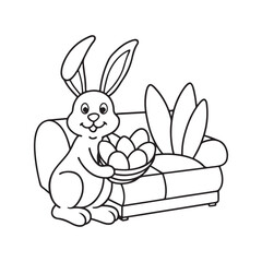 Easter coloring page, Line art, black and white image, Cozy easter coloring page, Coloring page, Easter basket stuffer