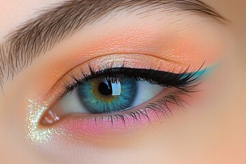 Obraz premium Beautiful eyes attract beauty by applying a colorful color to the eyelid
