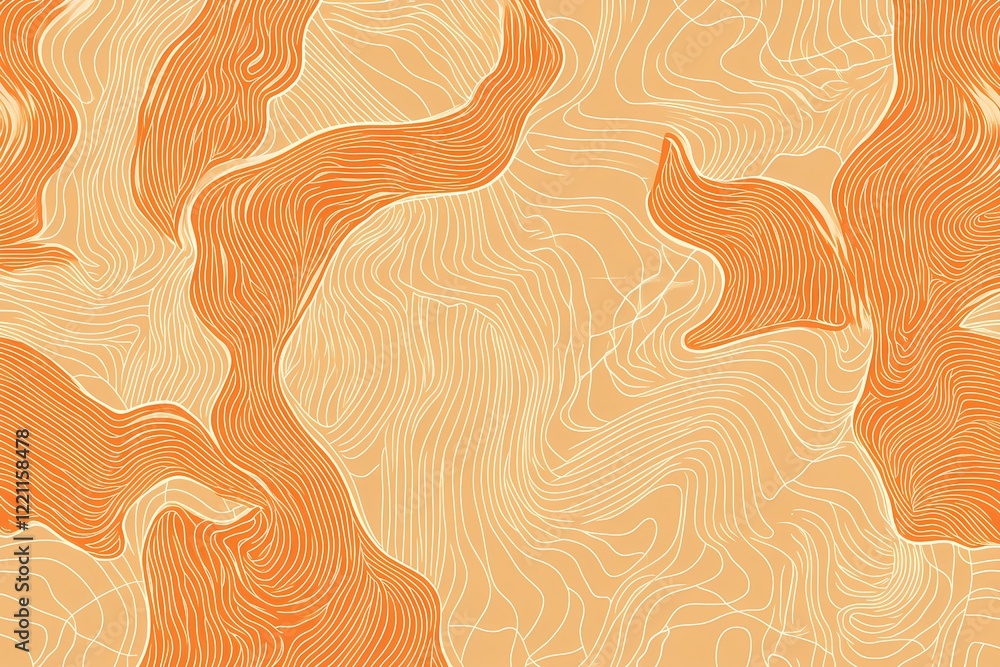 Poster abstract orange and beige linear wave pattern design