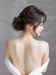 Asian woman posing showing her smooth back